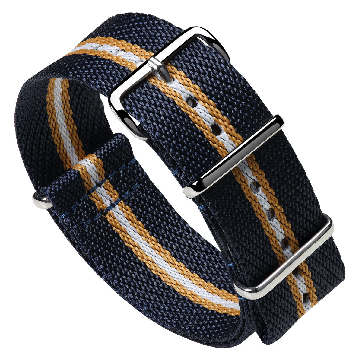 Blue Nylon strap with Ochre and White Stripe