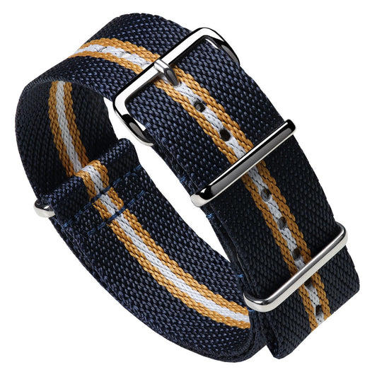 Blue Nylon strap with Ochre and White Stripe