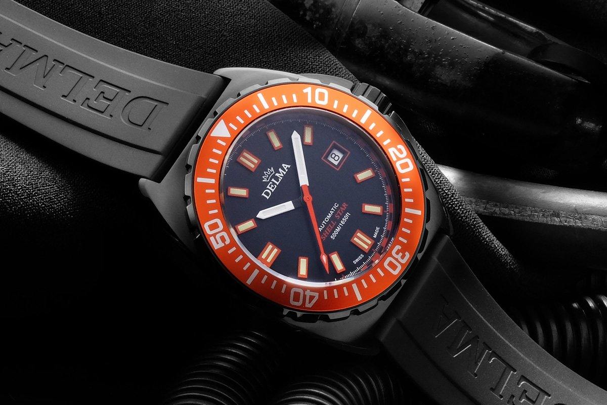 Shell 9156 DELMA SHELL STAR BLACK TAG ORANGE RUBBER – Veritime Watches